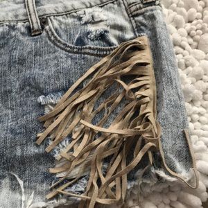 Fringe jean shorts